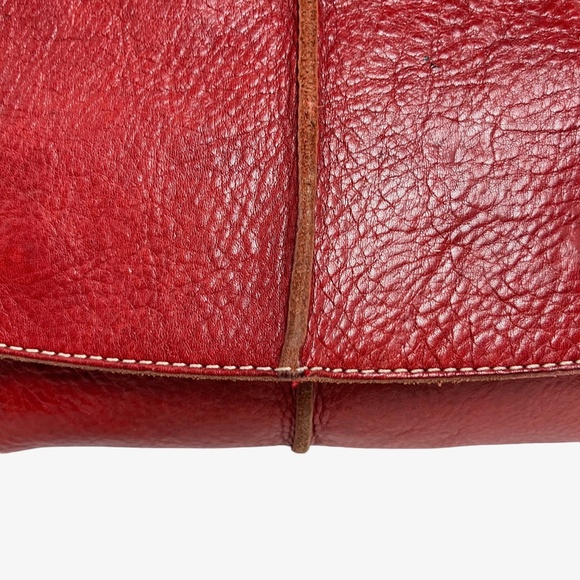 CHRISTOPHER KON Red Wide Strap Shoulder Bag Flap Pocket Purse Genuine Leather - Picture 4 of 16